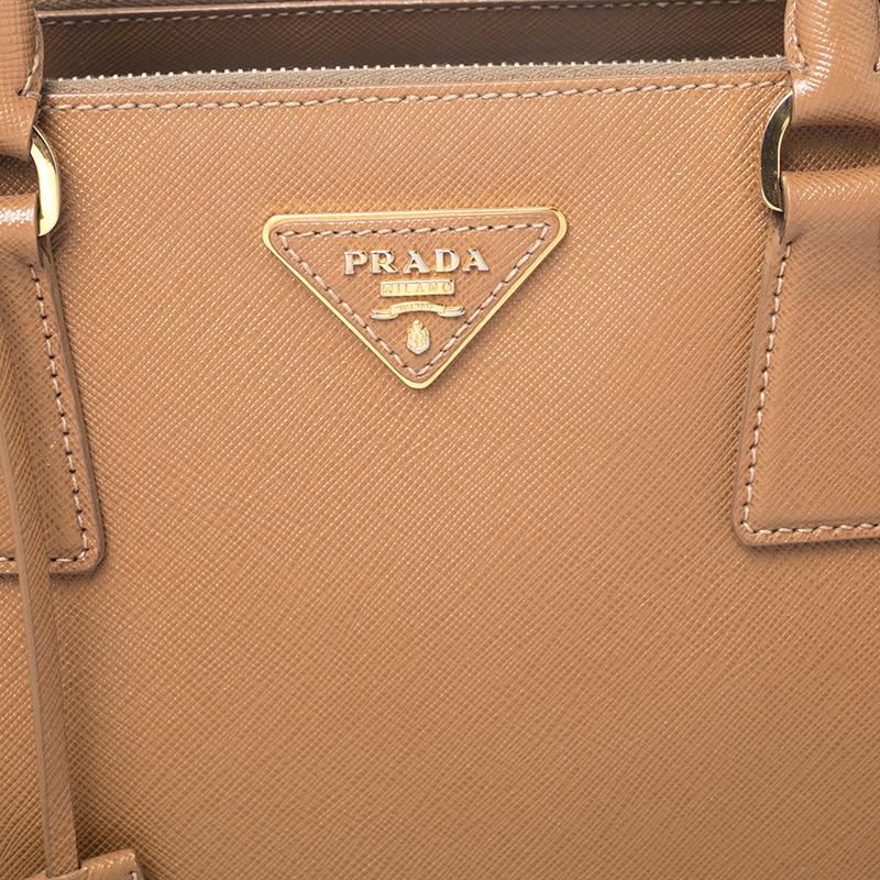 Brown Prada Caramel Saffiano Lux Leather Large Double Zip Tote