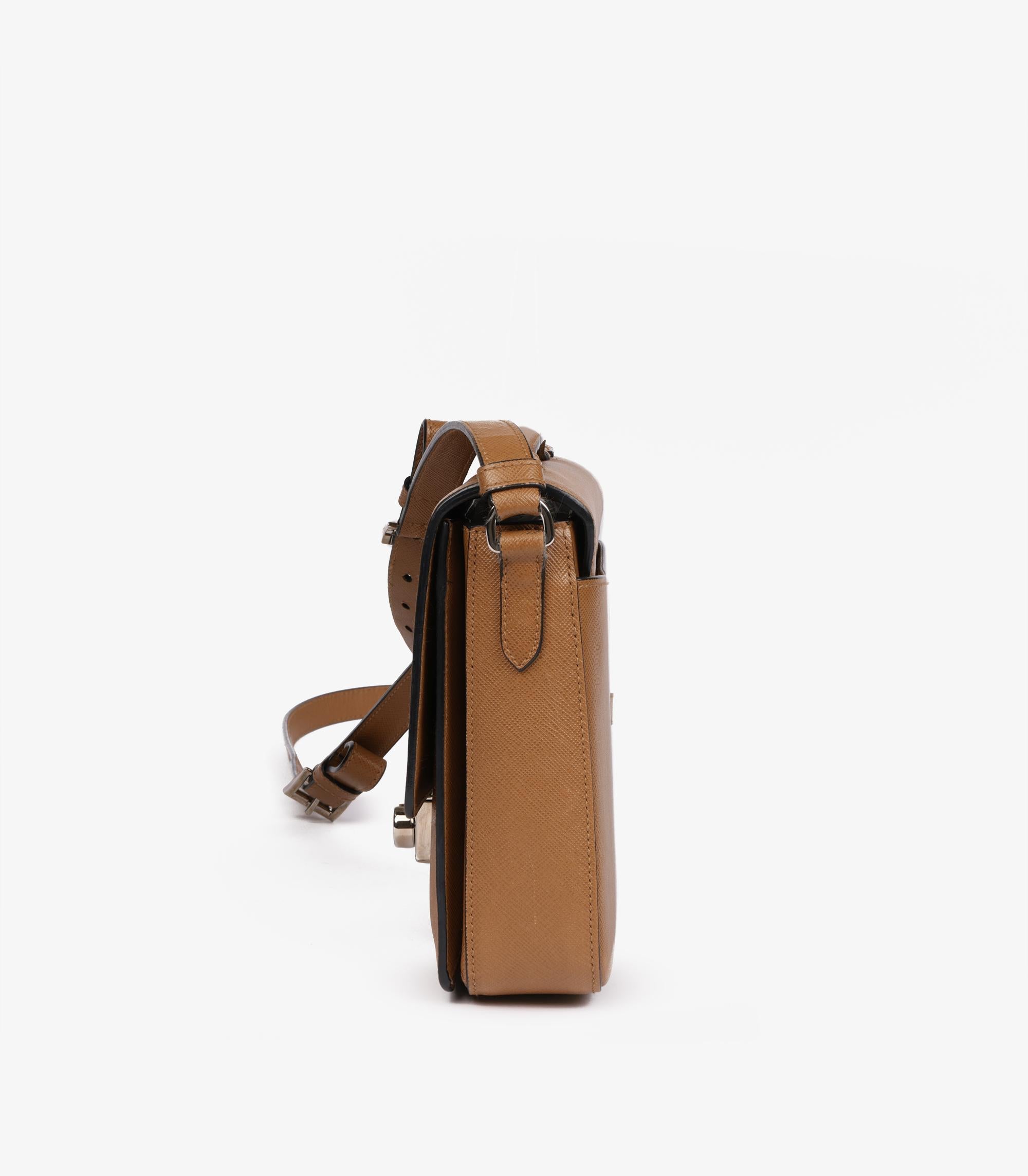 Prada Caramel Saffiano Lux Leather Small Sound Crossbody Bag For Sale 1