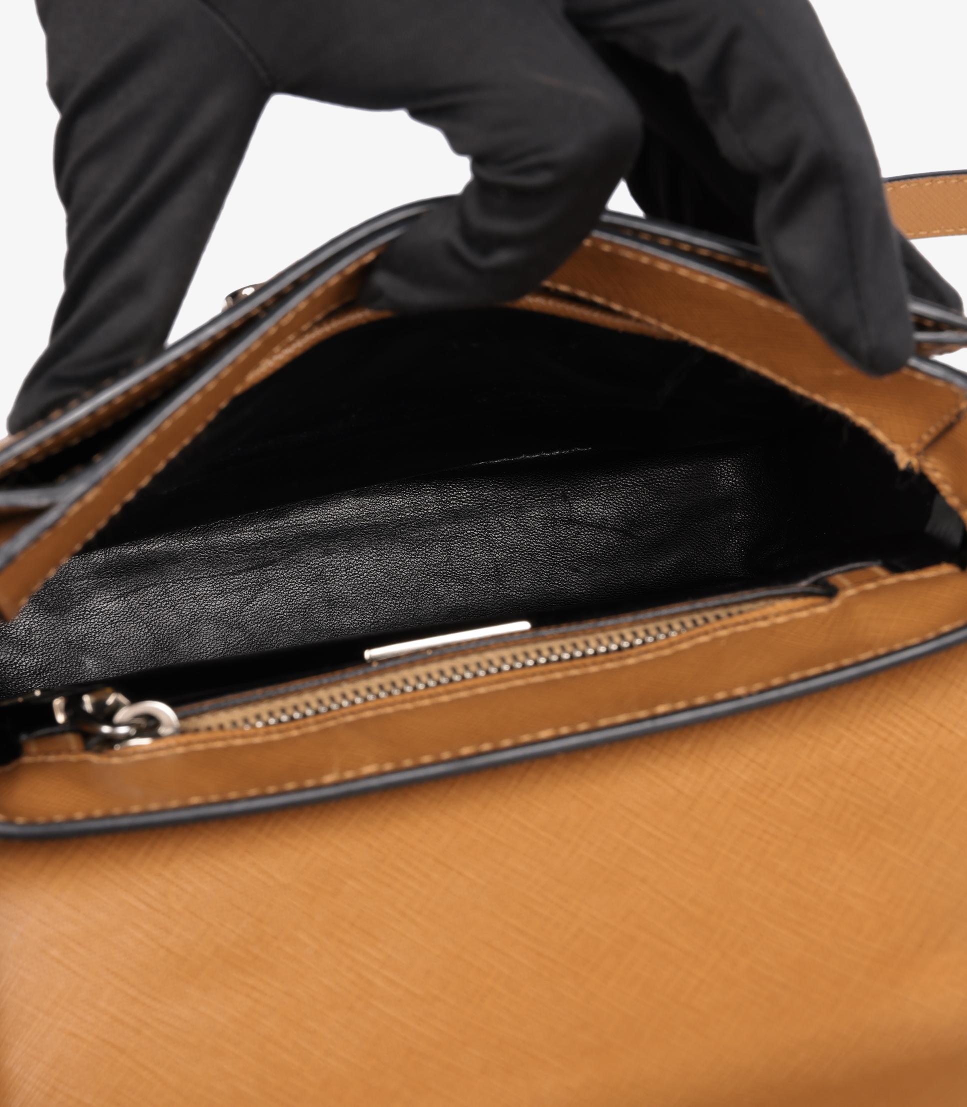 Prada Caramel Saffiano Lux Leather Small Sound Crossbody Bag For Sale 3