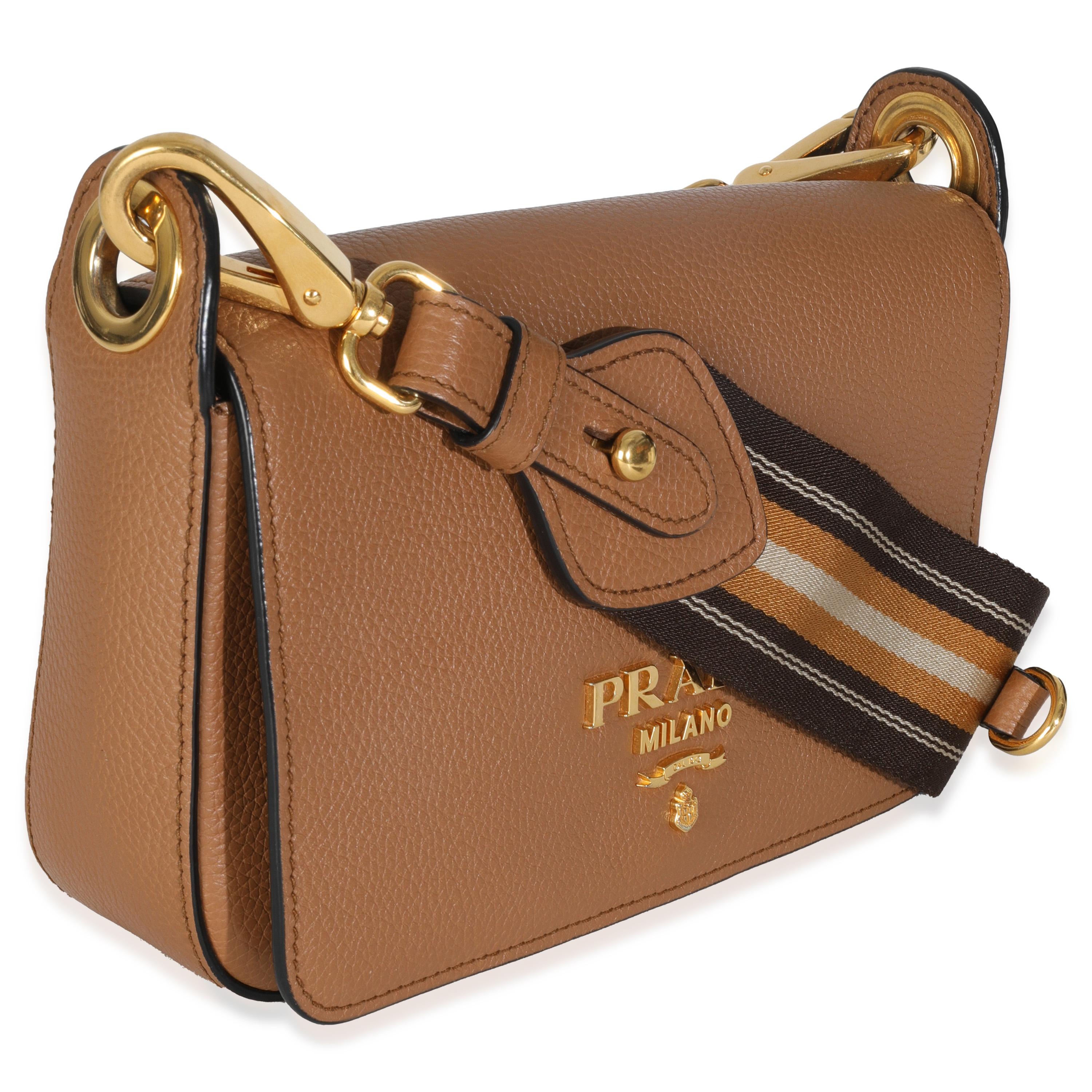 Brown Prada Caramel Vitello Daino Camera Crossbody For Sale