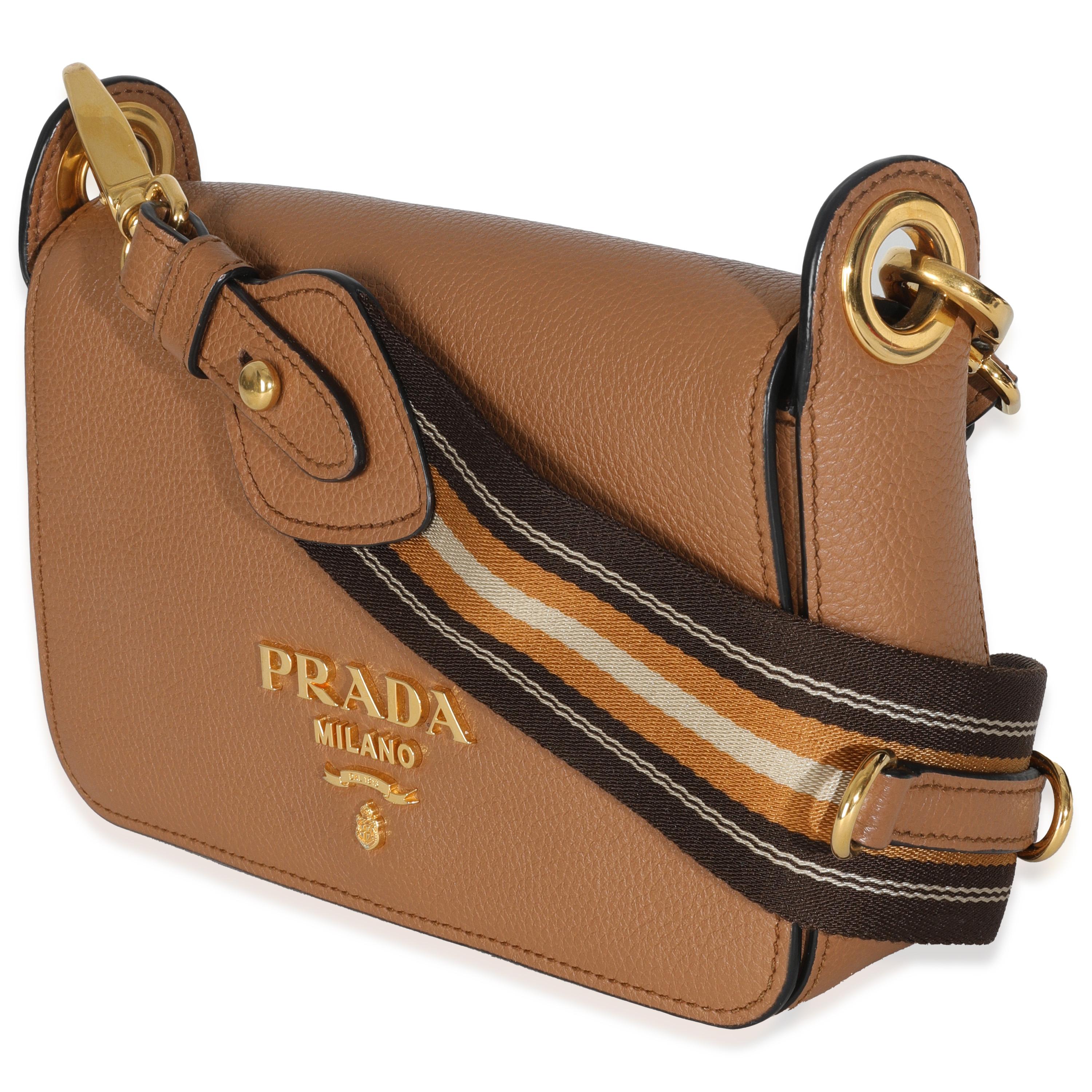 Prada Caramel Vitello Daino Camera Crossbody In Excellent Condition For Sale In New York, NY