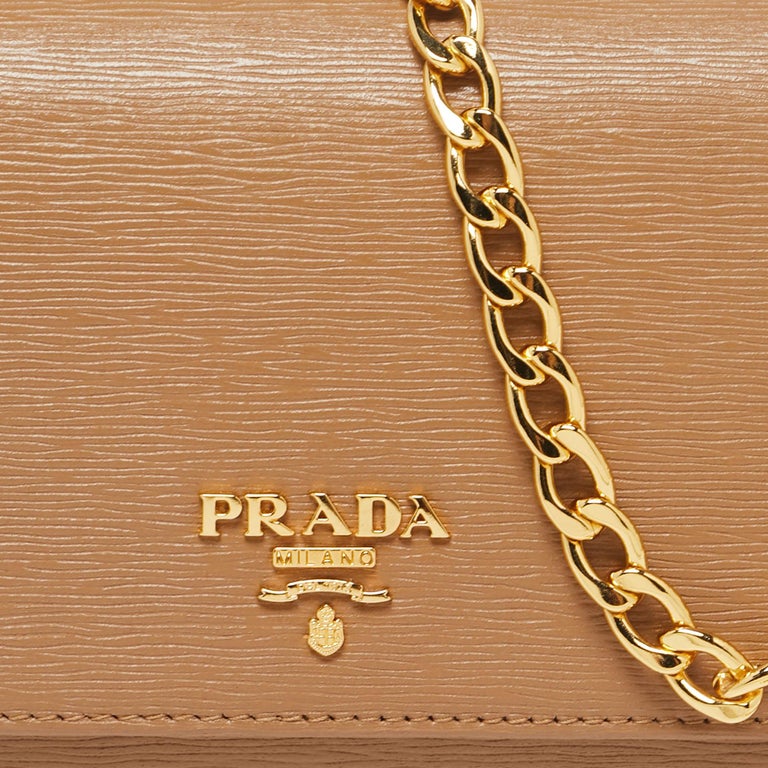 PRADA Vitello Move Metal Oro Chain Wallet Bluette 1282043
