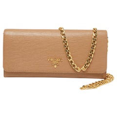 Prada Caramel Vitello Move Leather Wallet on Chain