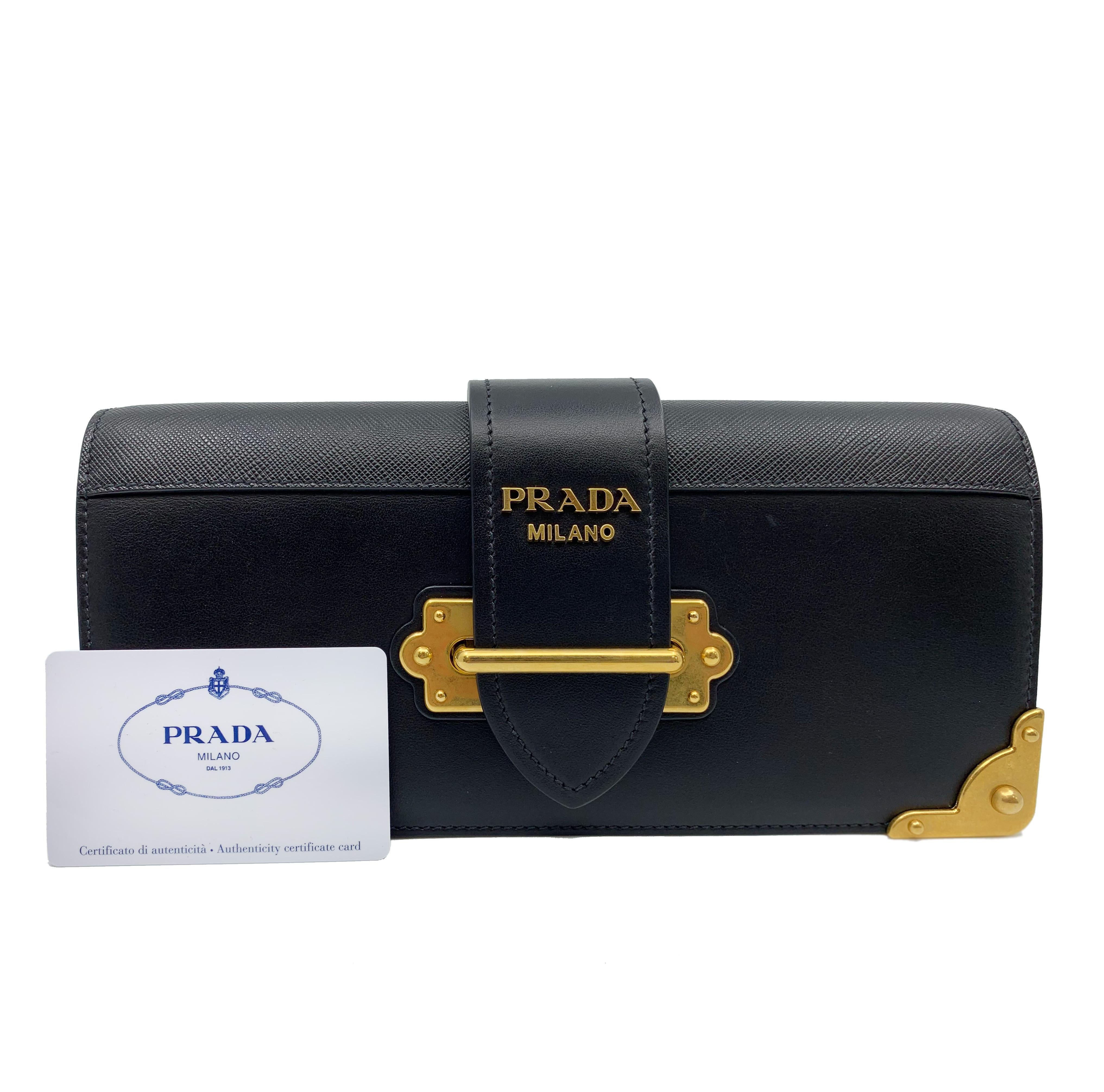Prada Cashier Calf Saffiano Leather Black Crossbody Ladies Bag 1BF048 2BB0 In Excellent Condition In New York, NY