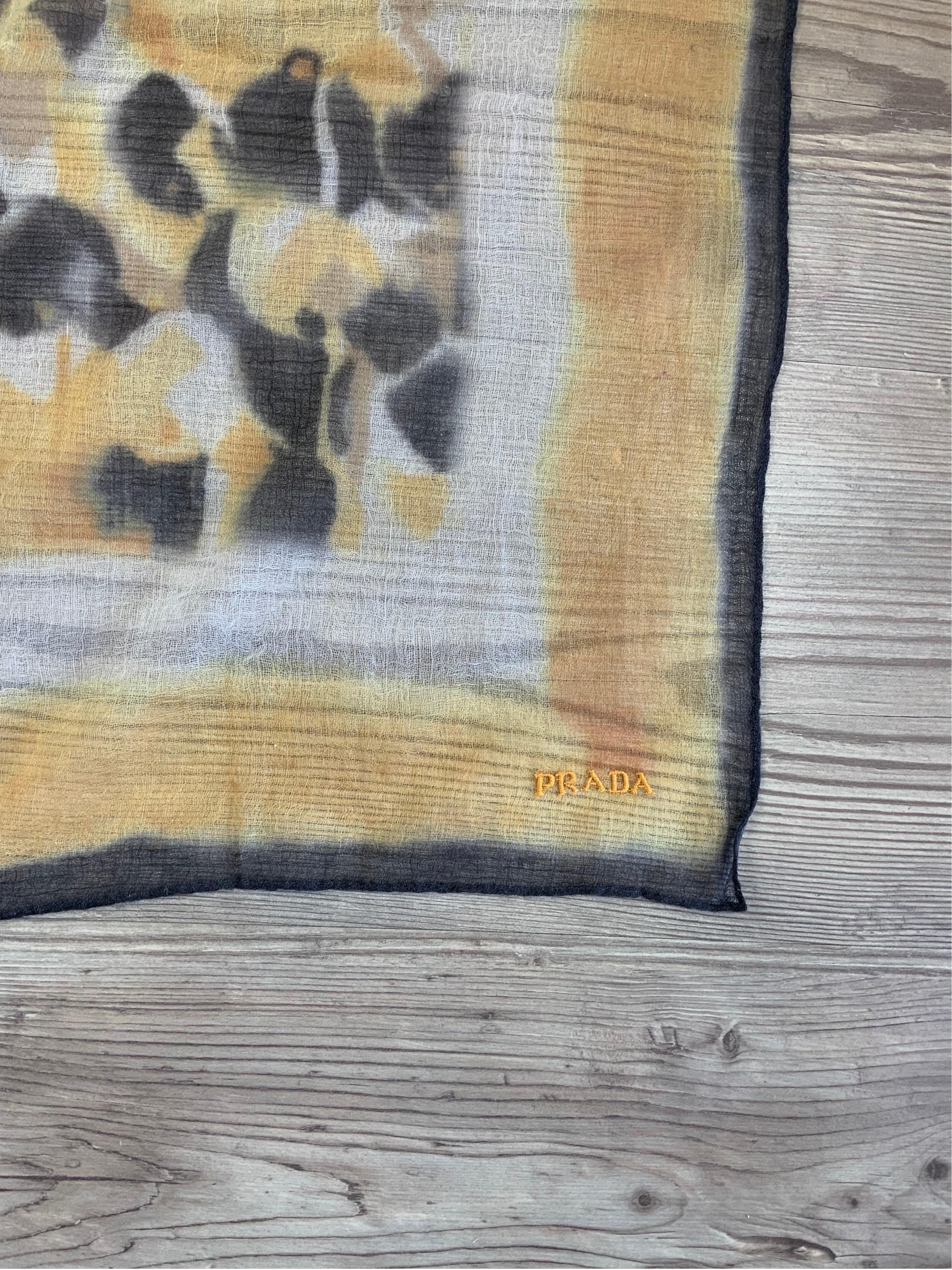 Prada Foulard.
100% cashmere. Very soft and very delicate material.
Measures 116 cm X 112 cm
Excellent general condition, it has a couple of tiny holes due to the pulled threads , as you can see in the photos.
