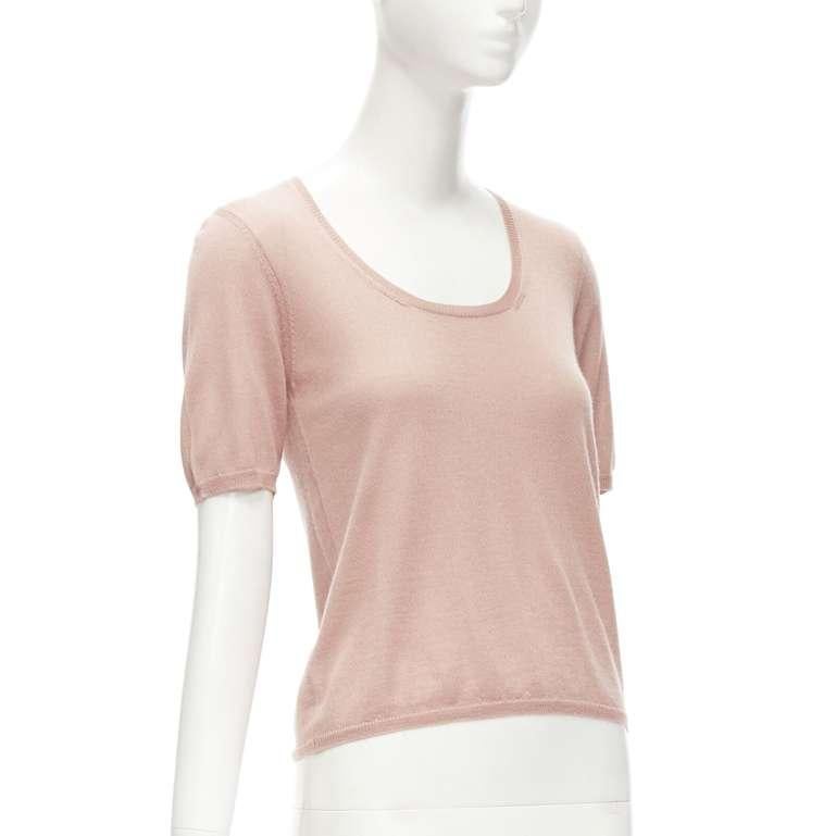 PRADA cashmere silk dusty pink short sleeves scoop neck sweater IT38 XS In Excellent Condition In Hong Kong, NT