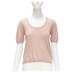 PRADA maglione in cashmere e seta rosa polveroso a maniche corte con scollo scoop IT38 XS