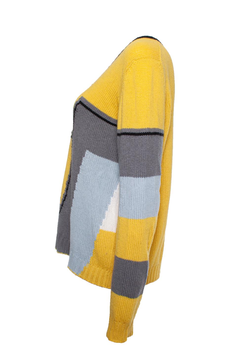 Prada, cashmere sweater in yellow and grey In Good Condition For Sale In AMSTERDAM, NL