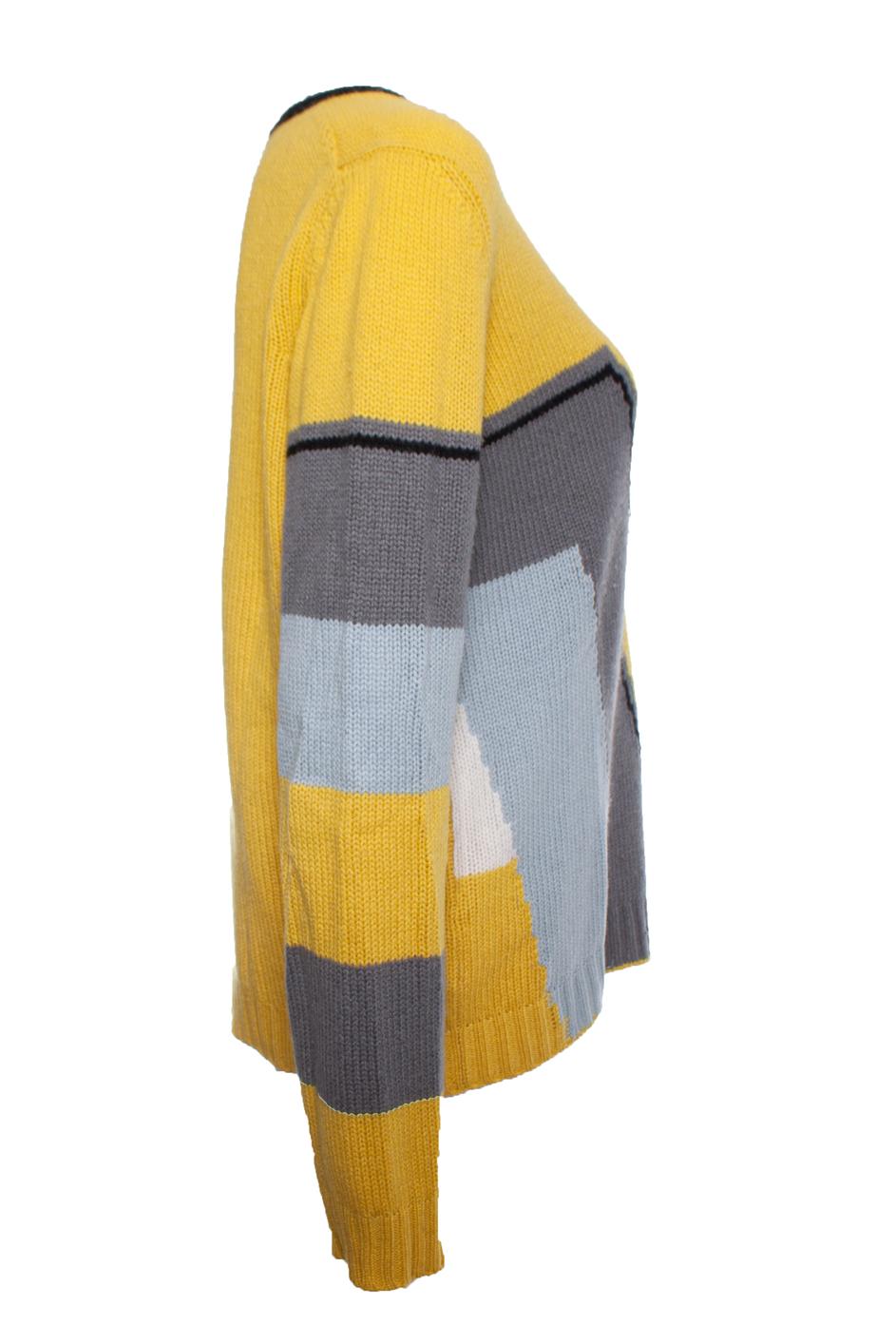 Prada, cashmere sweater in yellow and grey For Sale 1