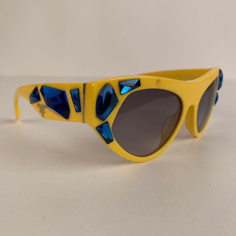 Prada CatEye Crystal Voice Yellow Sunglasses SPR 21 Q 5618 mm For