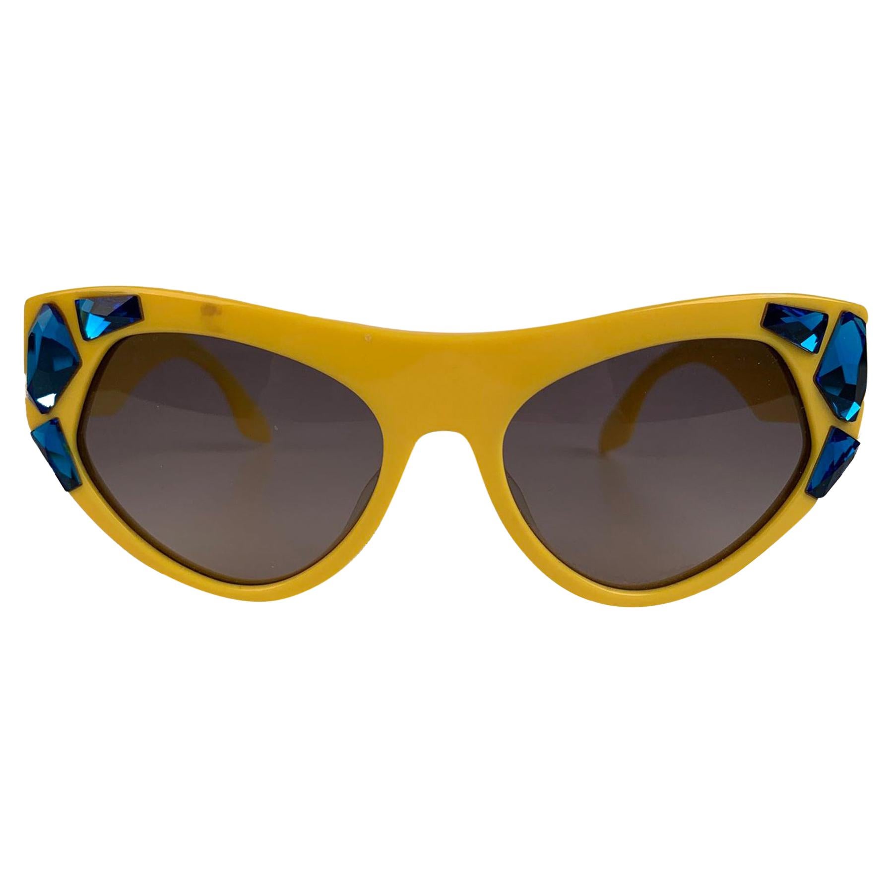 Prada Cat-Eye Crystal Voice Yellow Sunglasses SPR 21 Q 56-18 mm