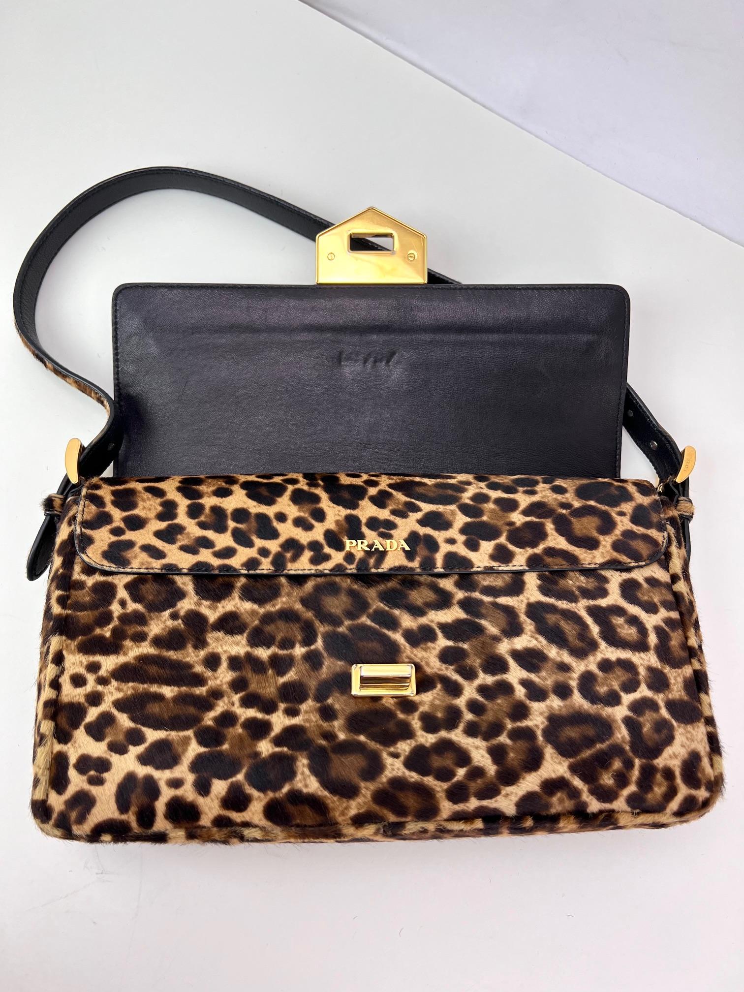 Prada Cavallino Leopard calf Hair Shoulder Bag For Sale 10