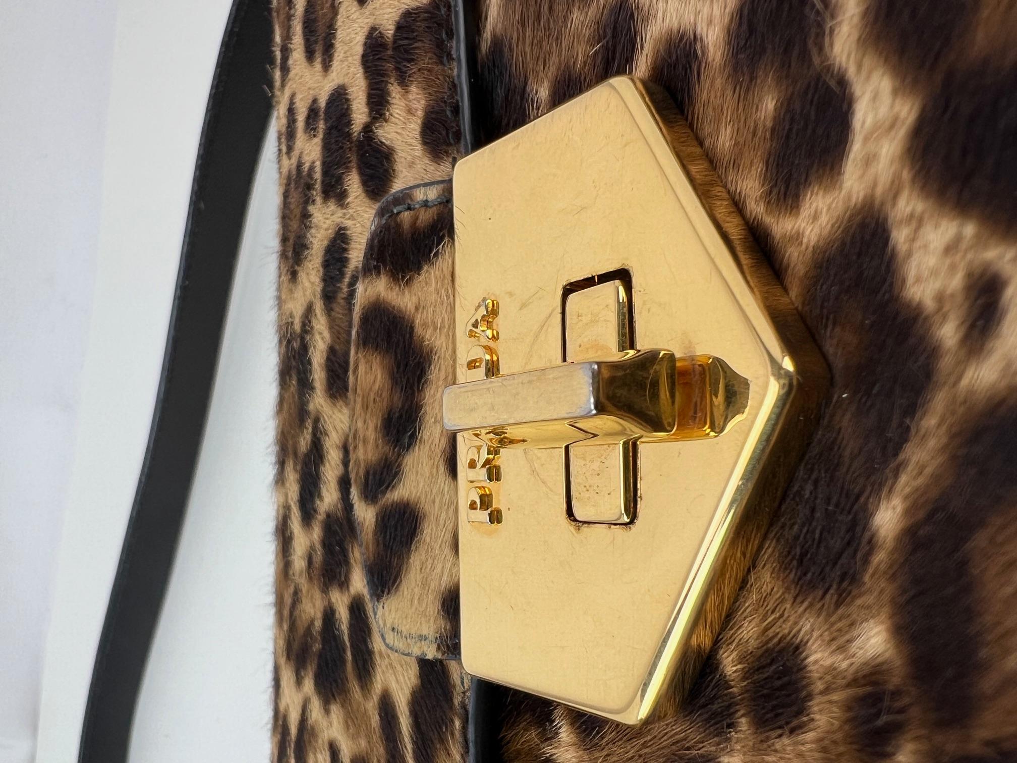 Prada Cavallino Leopard calf Hair Shoulder Bag For Sale 12