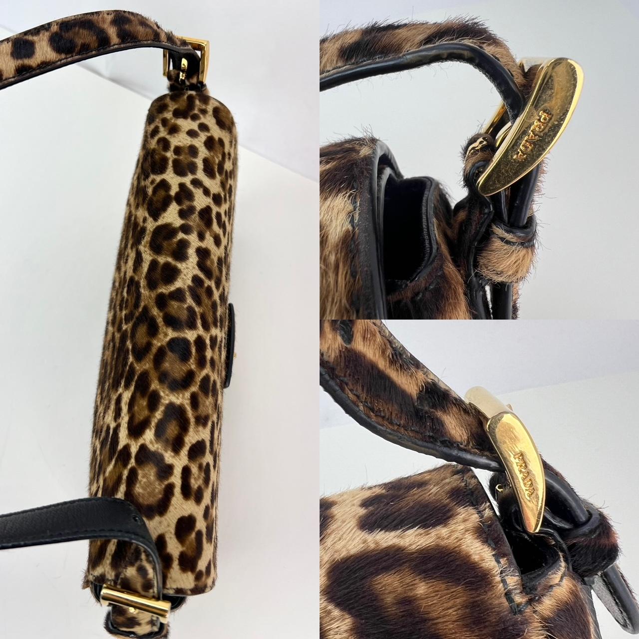 Black Prada Cavallino Leopard calf Hair Shoulder Bag For Sale