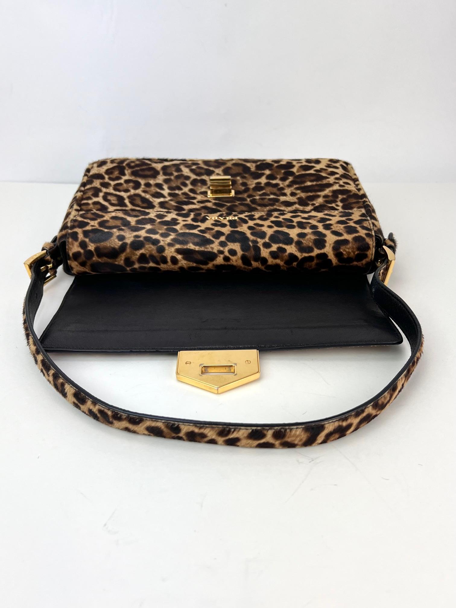 Prada Cavallino Leopard calf Hair Shoulder Bag For Sale 3