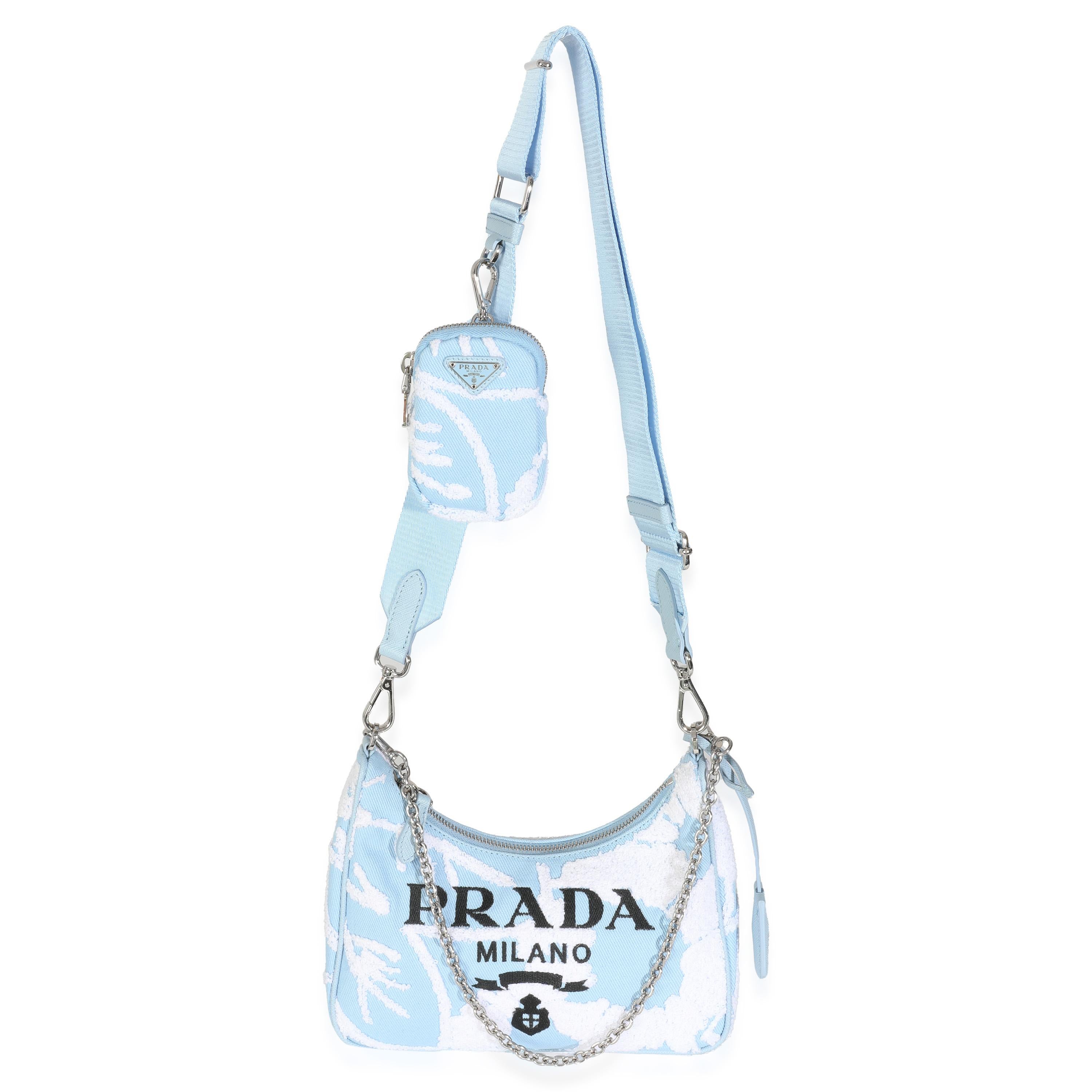 Prada Celeste Weiß Nylon Drill Logo bestickt Re-Edition 2005 Tasche im Angebot 1