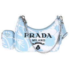 Borsa Prada Celeste White Nylon Drill Logo Embroidered Re-Edition 2005