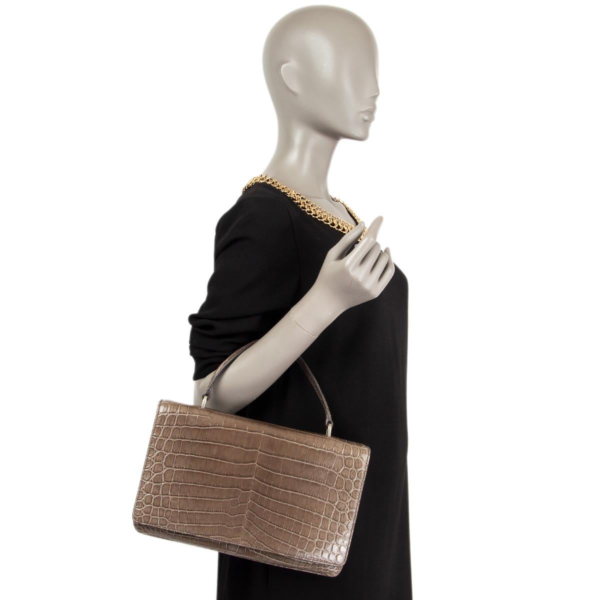 PRADA Cenere taupe CROCODILE 1BA017 Top Handle Bag For Sale 3