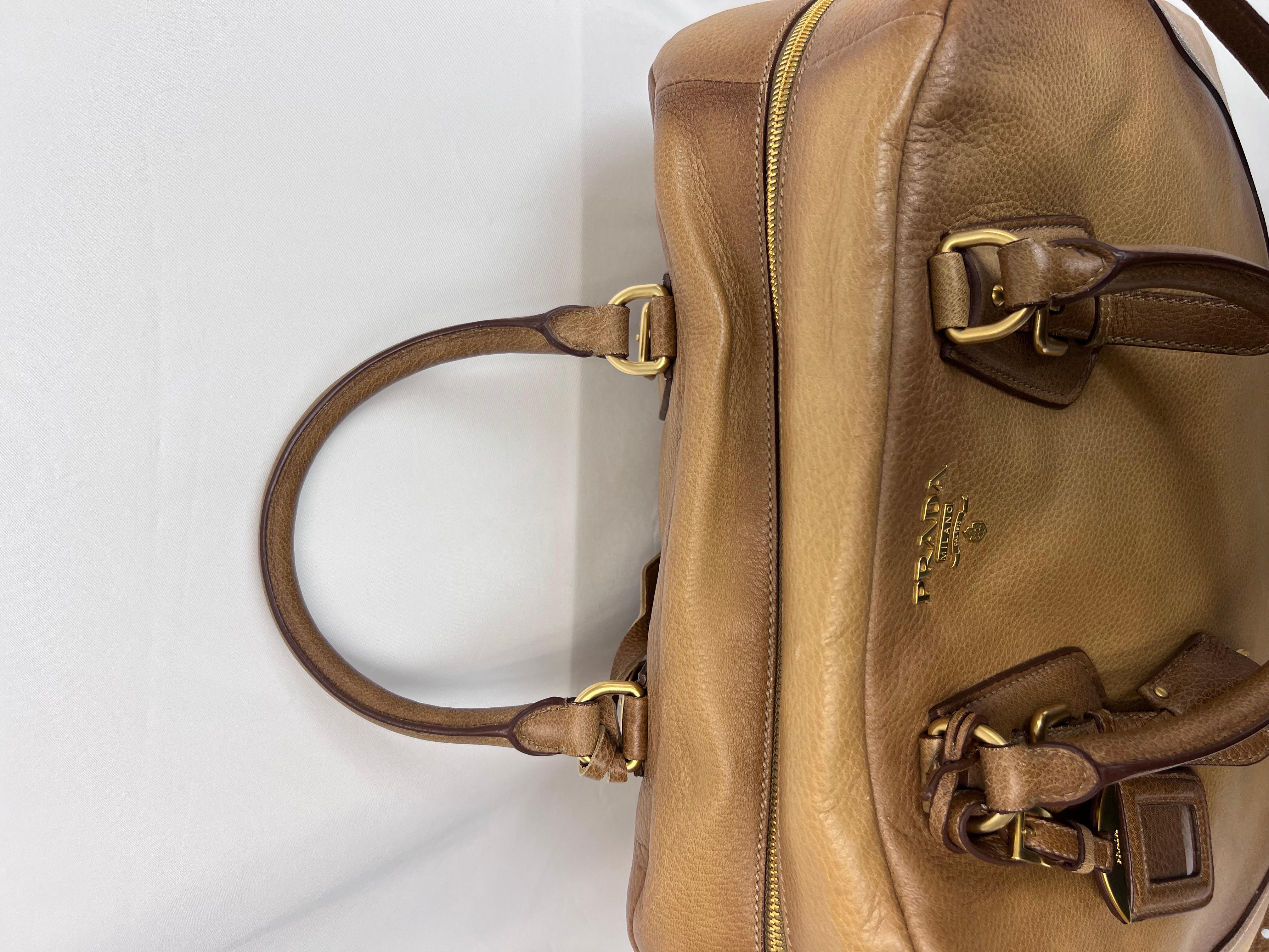 Women's or Men's PRADA Cervo Antik Bowler Light Brown Calfskin Leather Bag For Sale