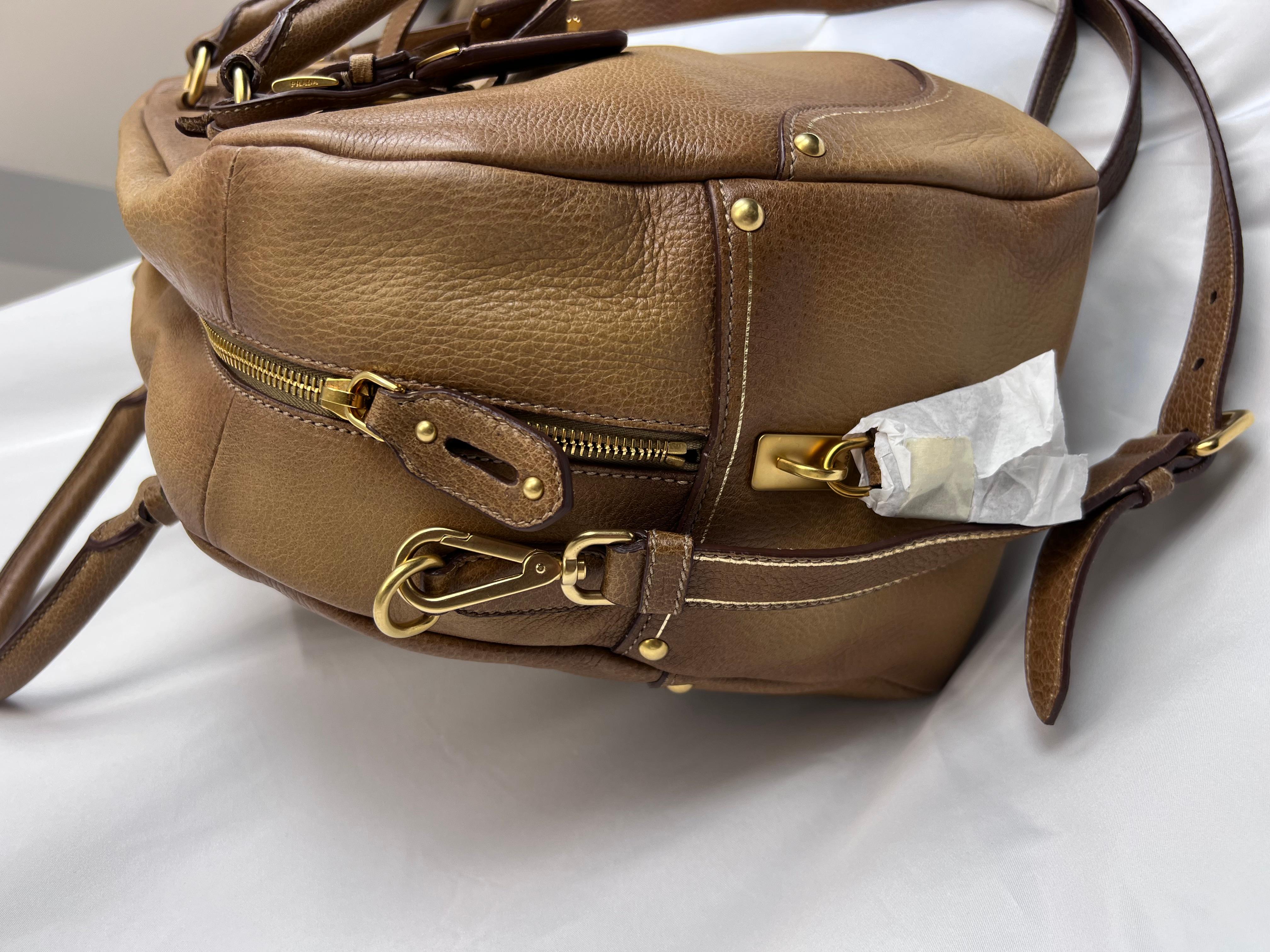 PRADA Cervo Antik Bowler Light Brown Calfskin Leather Bag For Sale 1