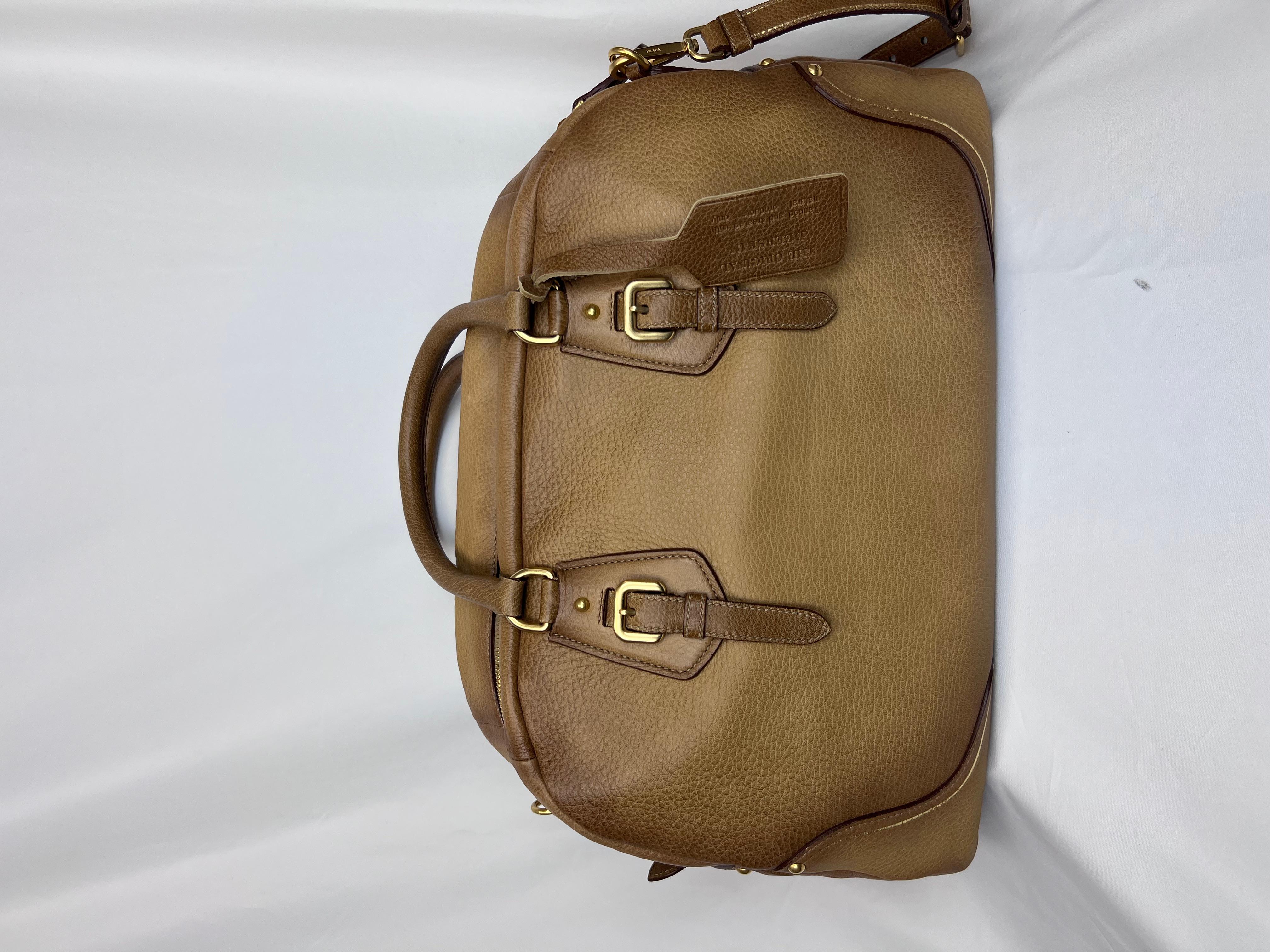 PRADA Cervo Antik Bowler Light Brown Calfskin Leather Bag For Sale 2