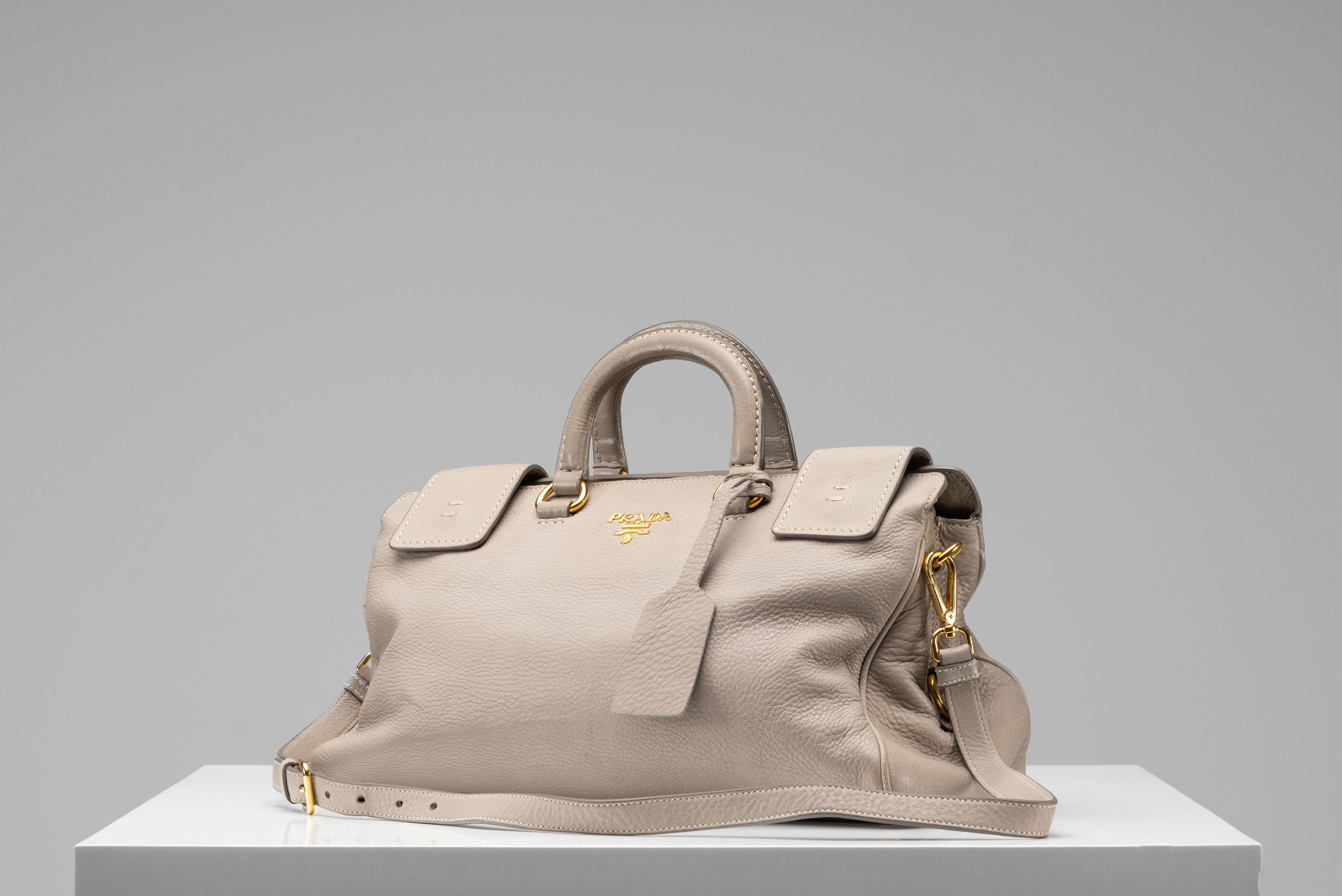 Beige Prada Cervo Handbag Leather Shoulder Bag For Sale