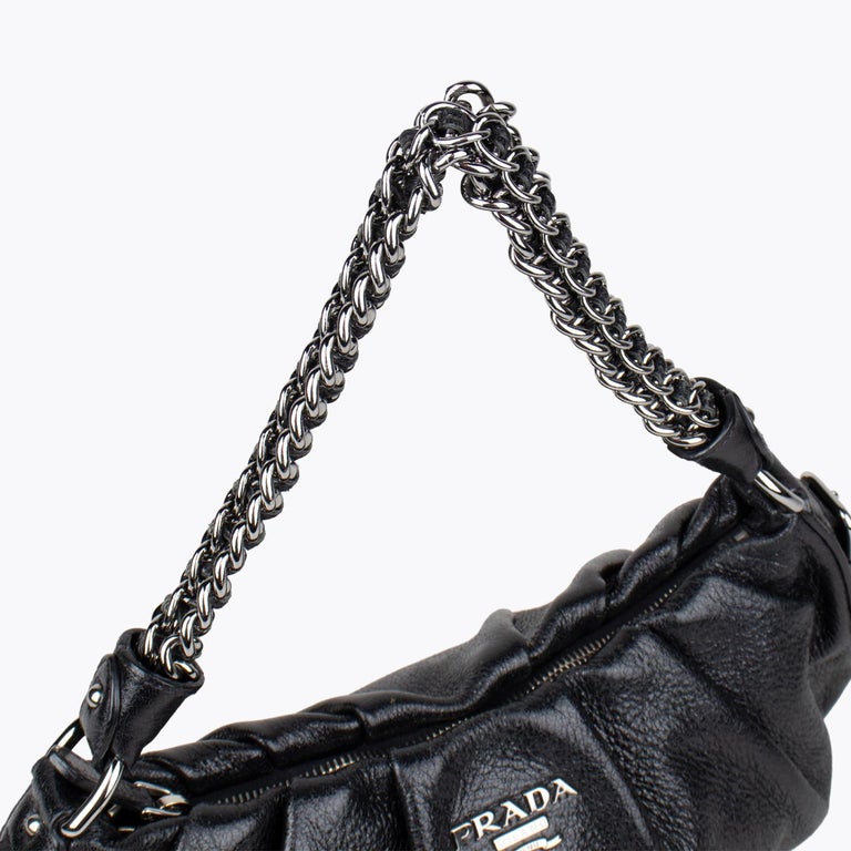Prada, Bags, Prada Cervo Lux Black Large Chain Shopping Tote Bag