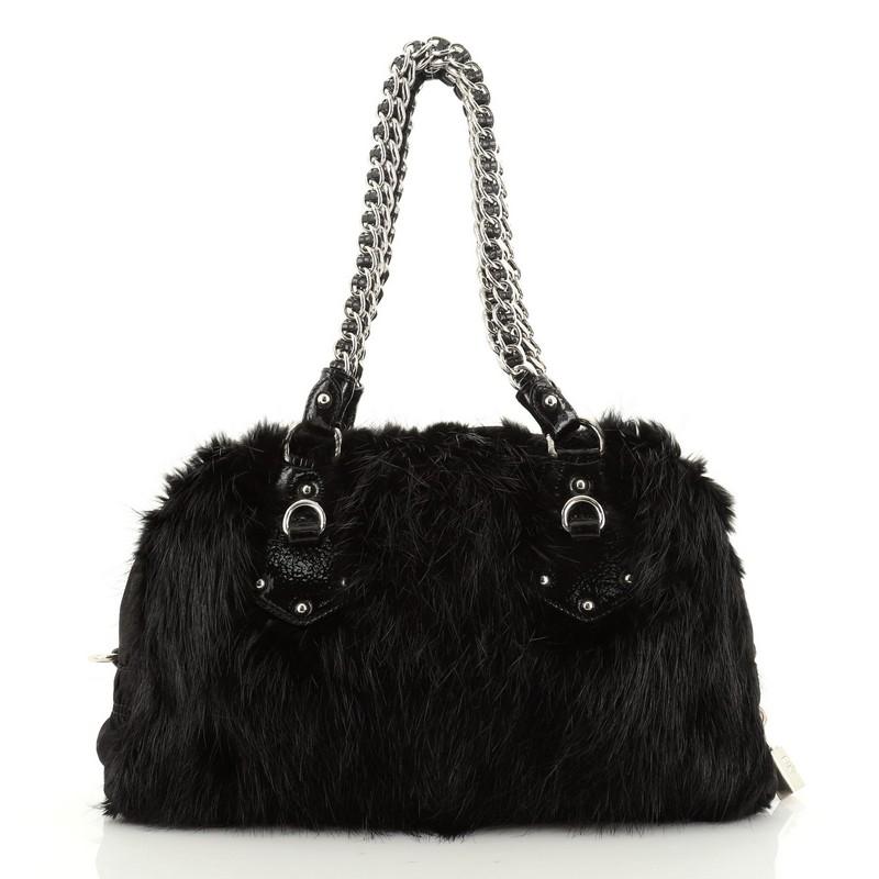 Black Prada  Chain Bowler Bag Fur Medium