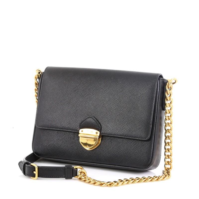 Black Prada Chain Flap Bag Saffiano Leather Small