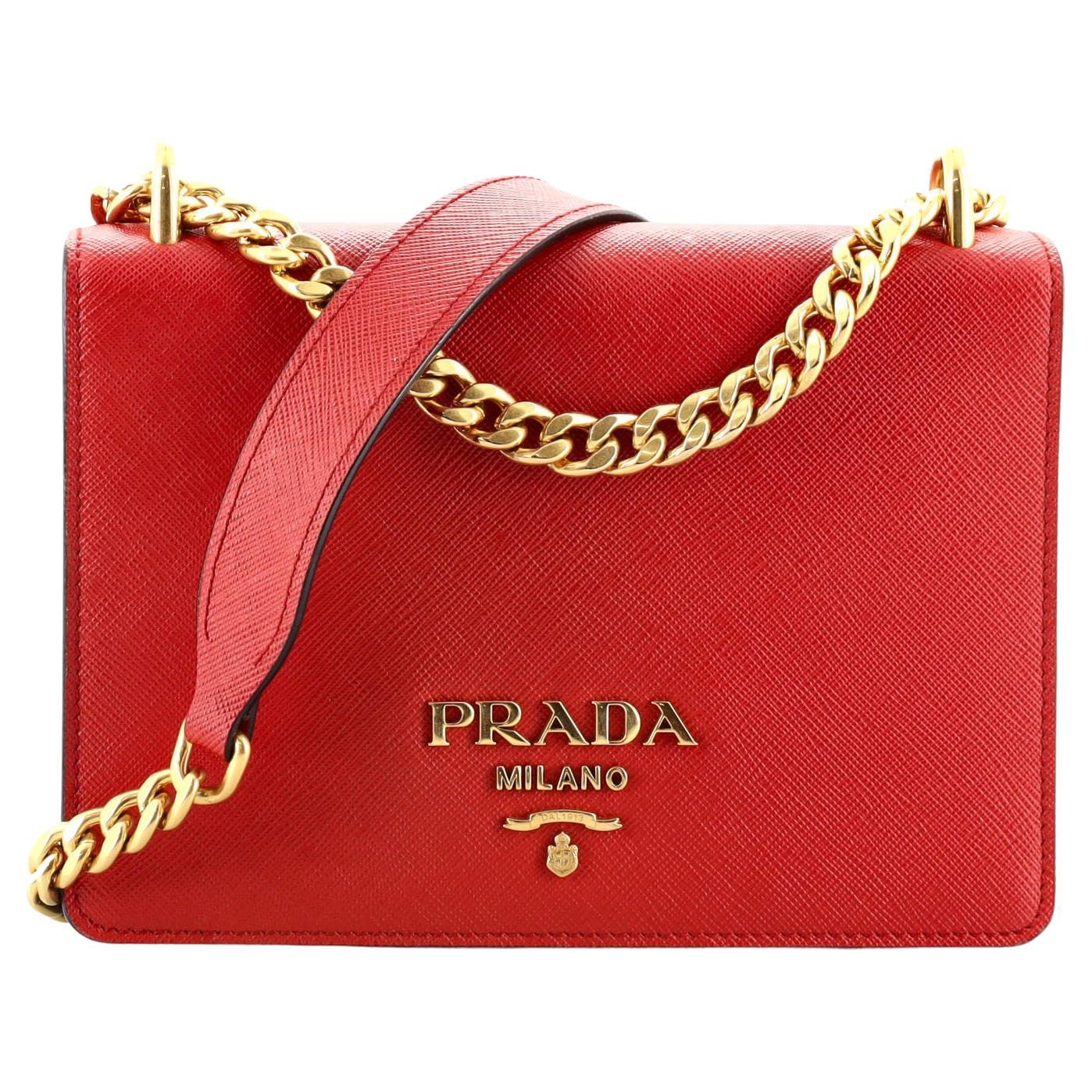 Prada Chain Flap Bag Saffiano Leather Small at 1stDibs  prada saffiano  flap bag, red prada bag with chain, prada flap bag saffiano