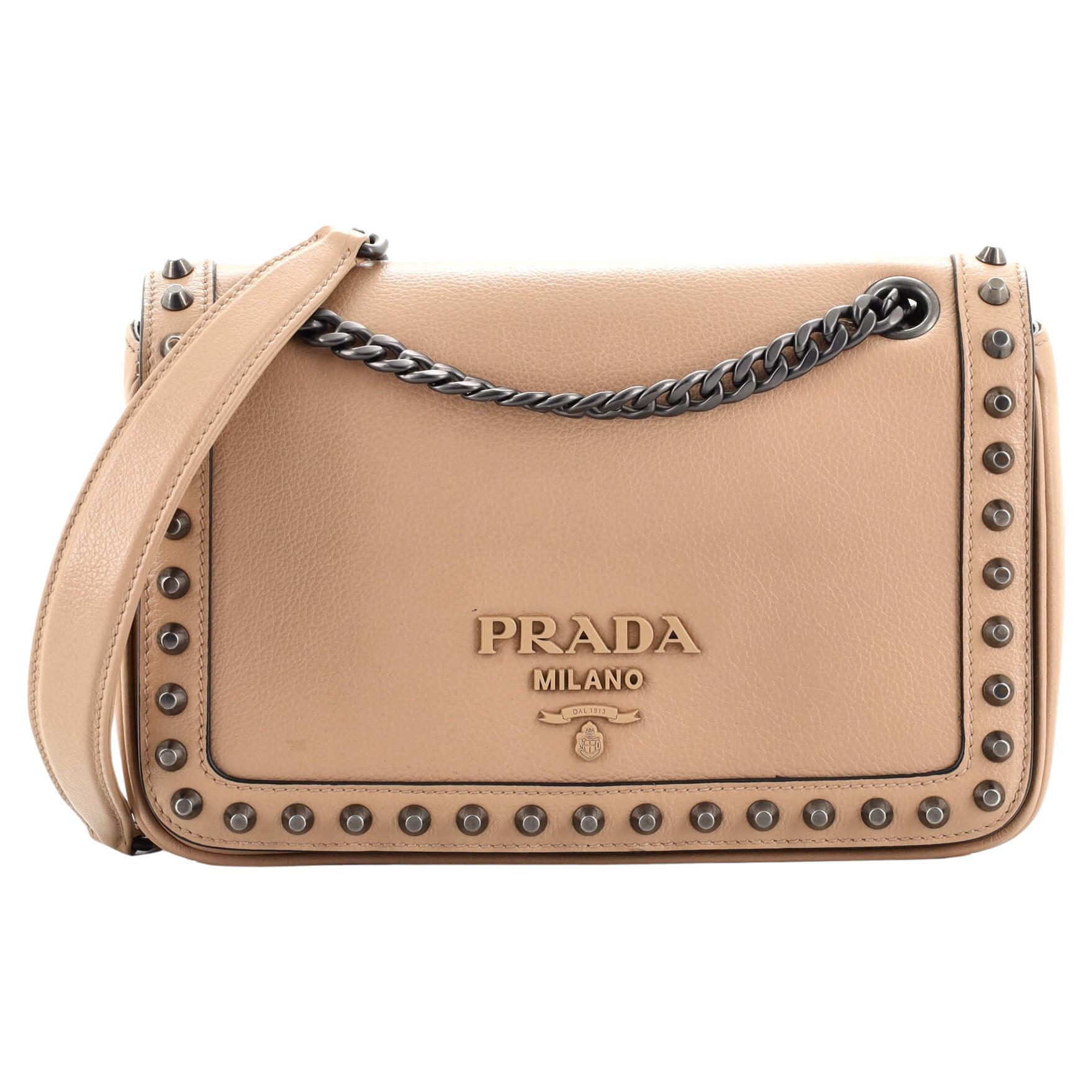 Prada Chain Flap Bag Studded Glace Calf Small