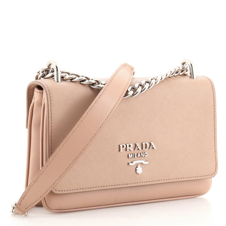 Prada Chain Flap Small Saffiano Leather White Bag ref.952662