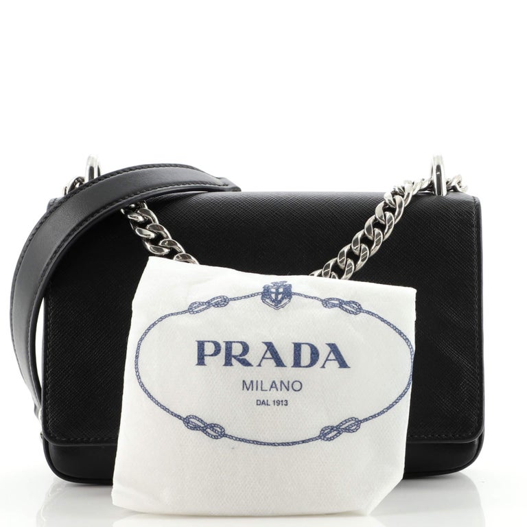 Prada Black Nylon Silver Chain Pochette Small Top Handle Shoulder Bag at  1stDibs  prada bag silver chain, prada black bag with silver chain, black  prada bag with silver chain