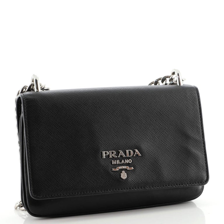 Black Prada Saffiano and City Calf Chain Crossbody Bag