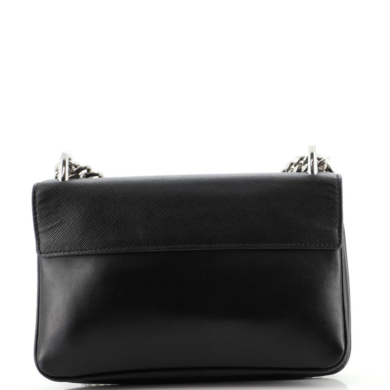Prada Chain Flap Crossbody Bag Saffiano and Soft Calf Small For Sale at