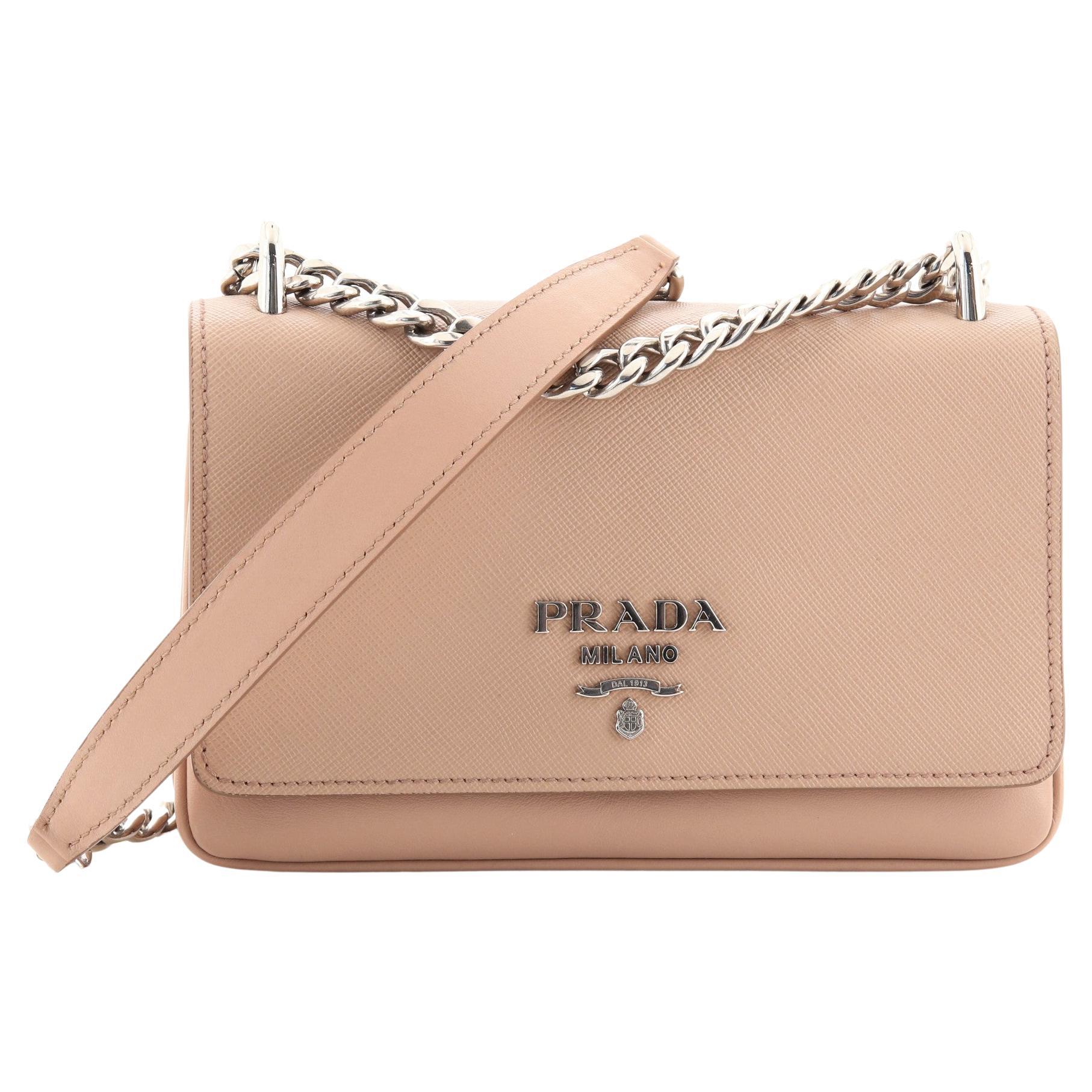 Prada Chain Flap Crossbody Bag Saffiano and Soft Calf Small at 1stDibs   prada flap crossbody, prada purse with chain, saffiano small purse with  chain