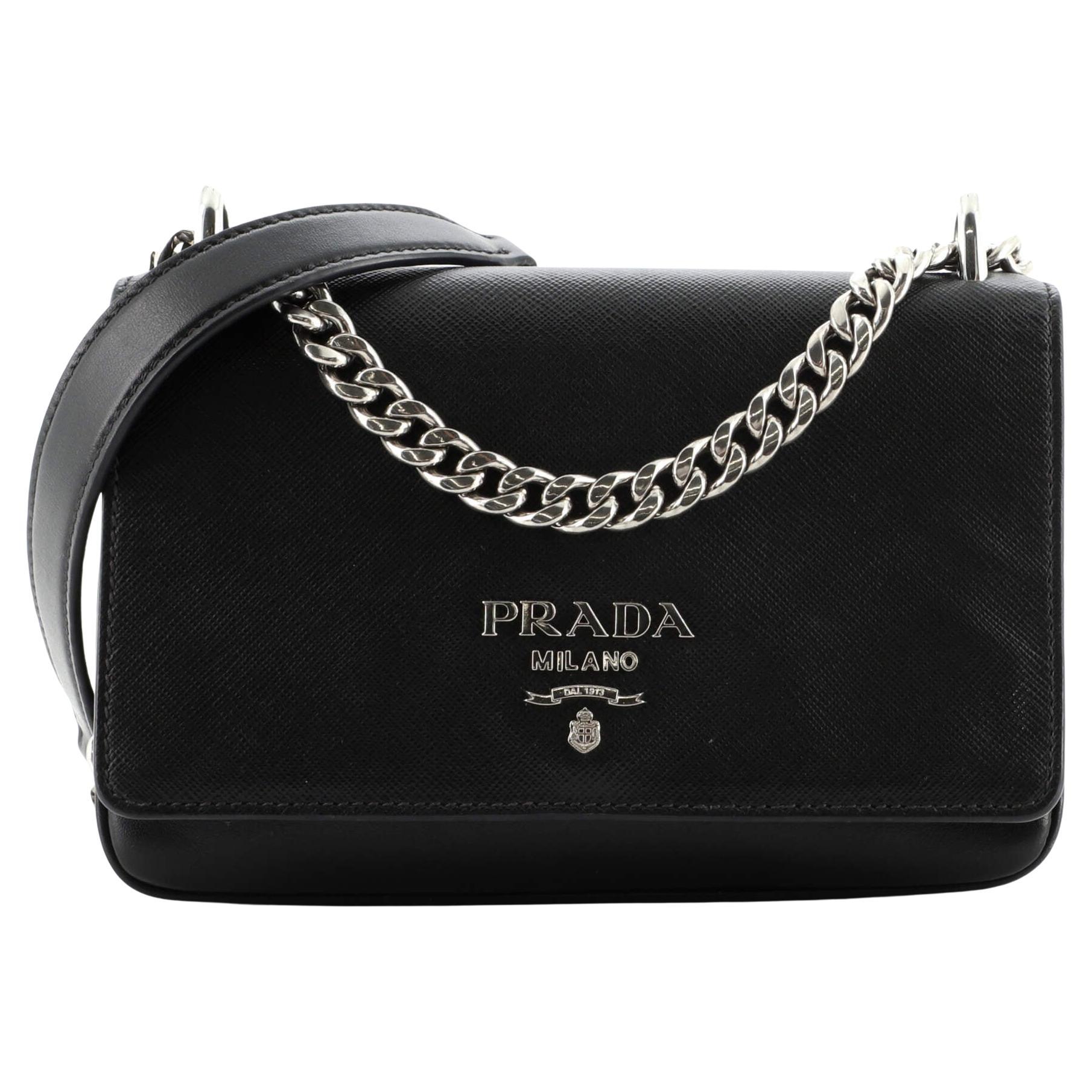 Prada Chain Flap Crossbody Bag Saffiano and Soft Calf Small at 1stDibs   prada flap crossbody, prada purse with chain, saffiano small purse with  chain