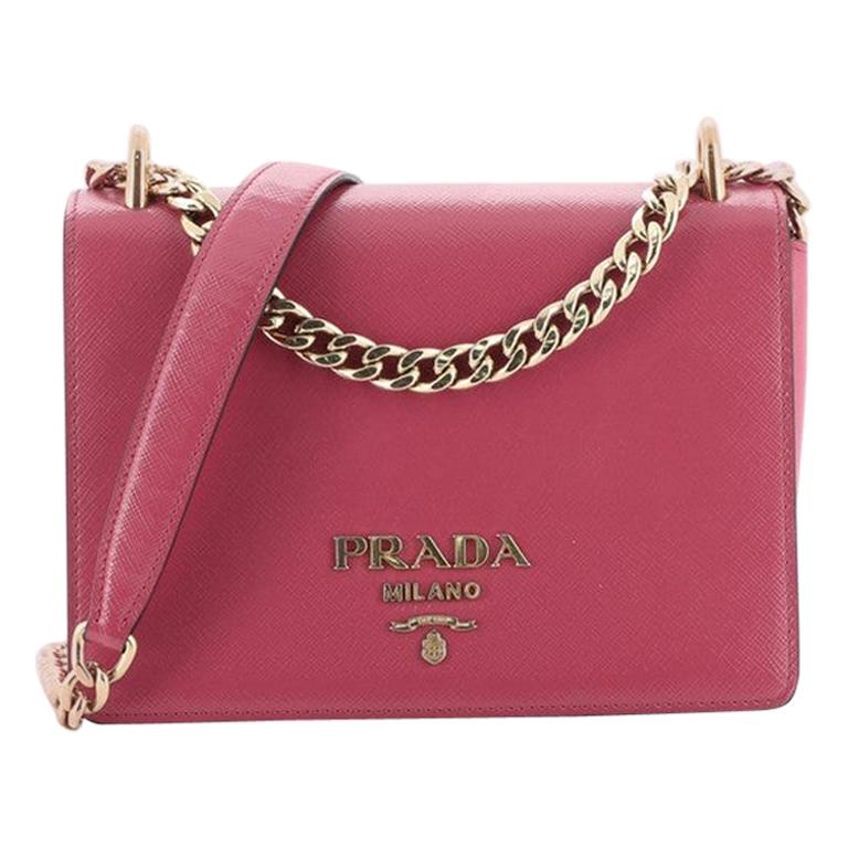 Prada Chain Flap Crossbody Bag Vernice Saffiano Leather Small