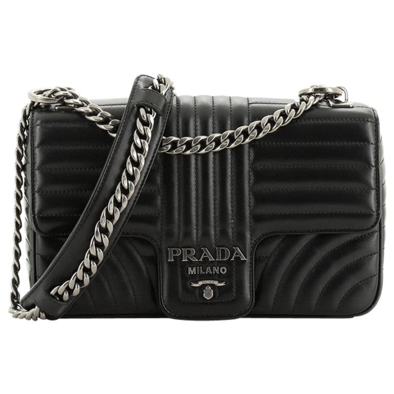 Prada Chain Flap Shoulder Bag Diagramme Quilted Leather Medium