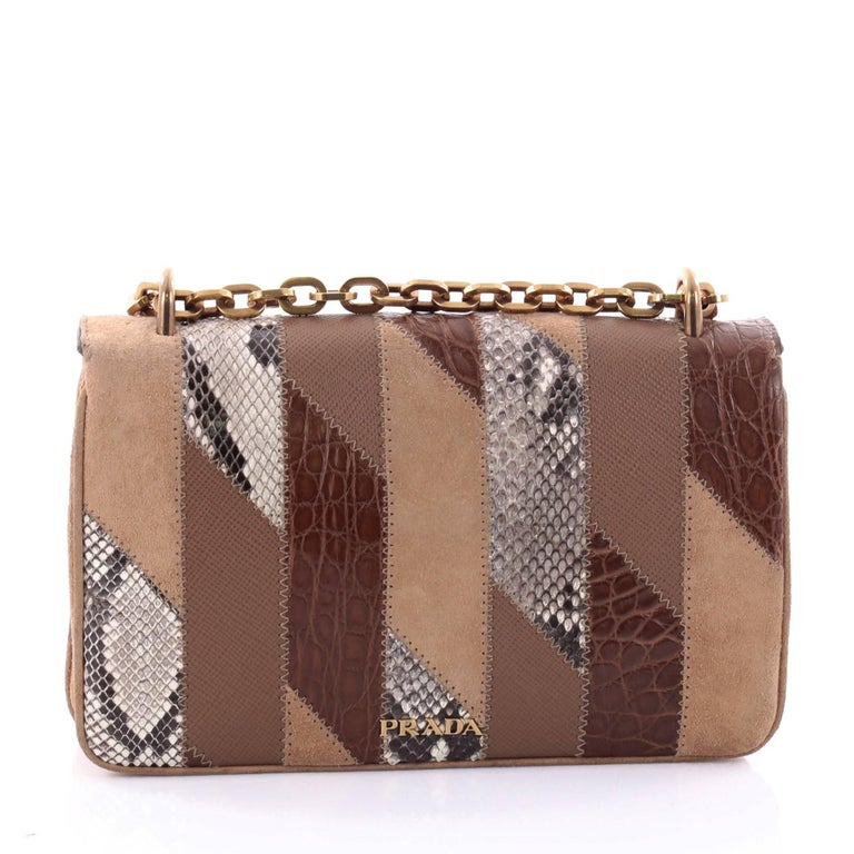 Prada Chain Flap Shoulder Bag Mixed Media Patchwork Small at 1stdibs