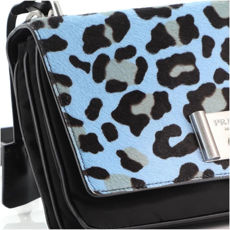 Black Prada Chain Flap Shoulder Bag Pony Hair and Nylon Medium