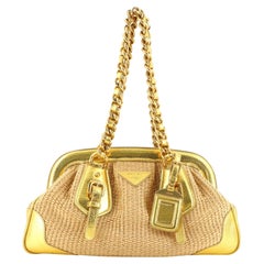 Prada Chain Frame Bag Woven Raffia Medium