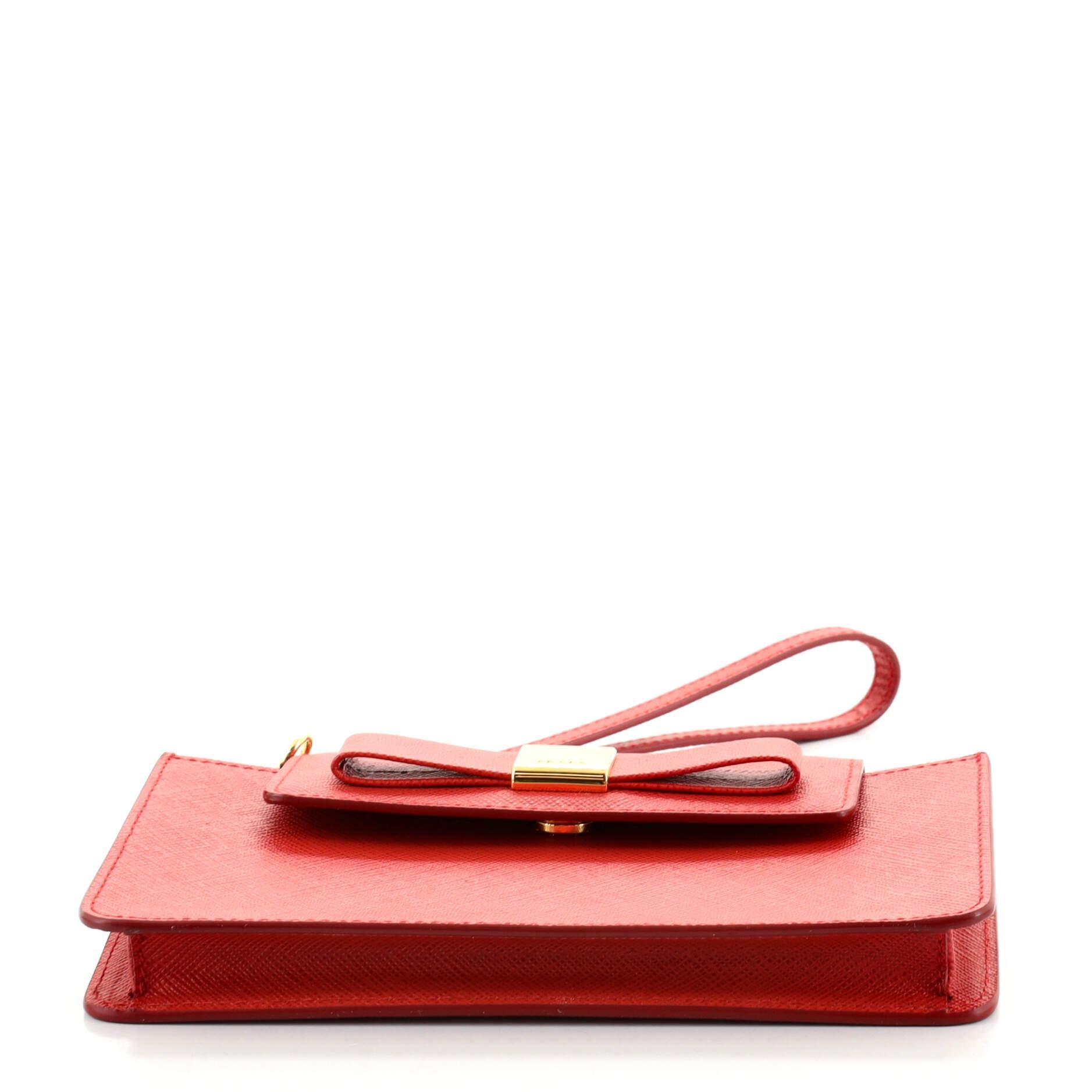 Red Prada Chain Phone Holder Crossbody Bag Saffiano Leather