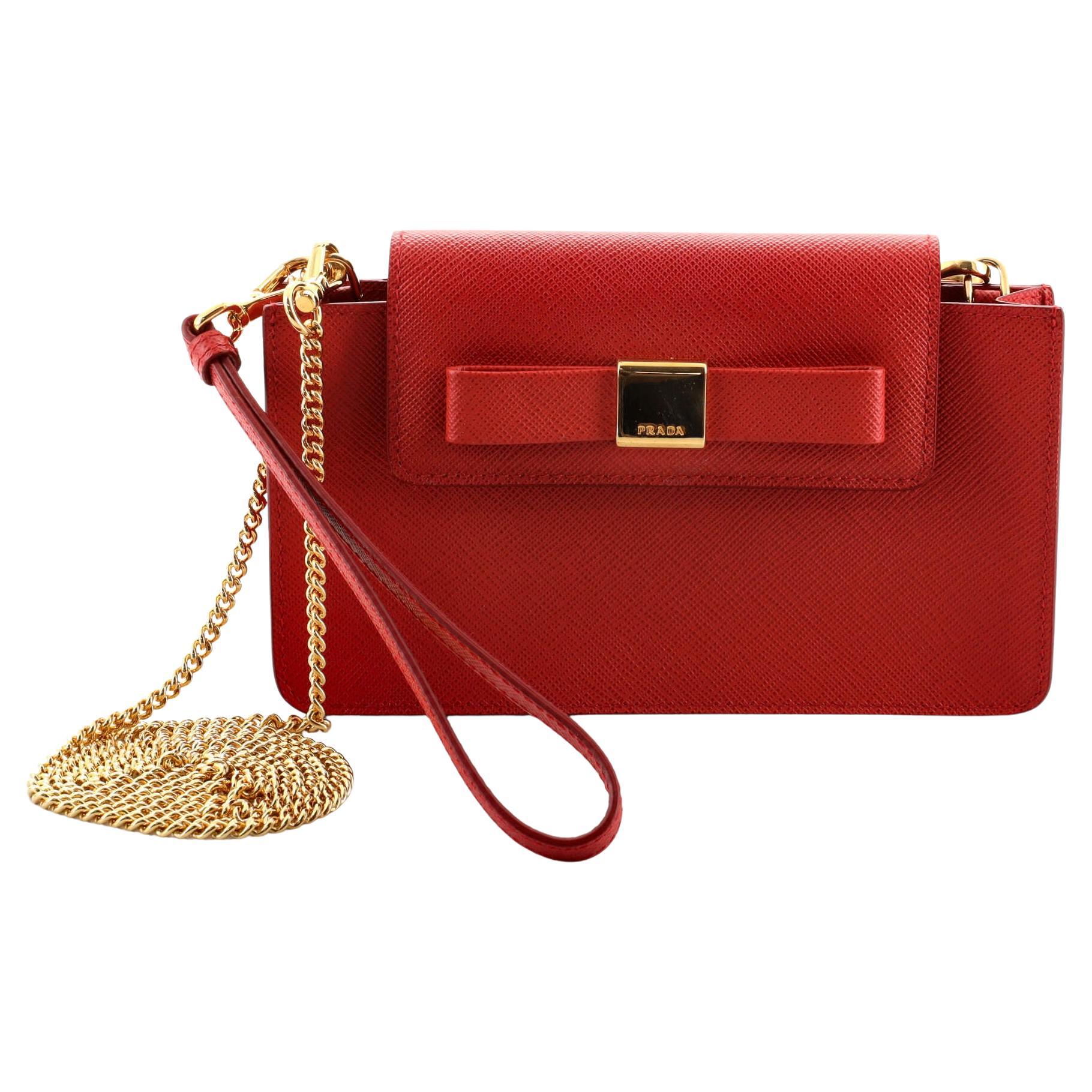 Prada Chain Phone Holder Crossbody Bag Saffiano Leather