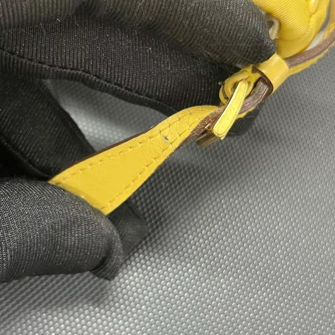 Prada Chain Shoulder Bag Nylon Yellow with Gold-tone Chain 6