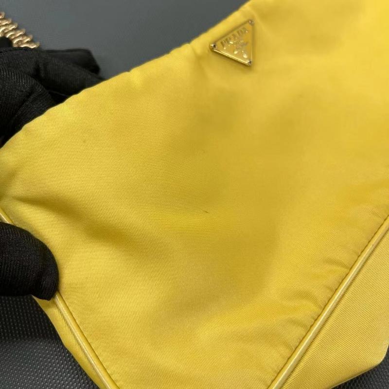 Prada Chain Shoulder Bag Nylon Yellow with Gold-tone Chain 8