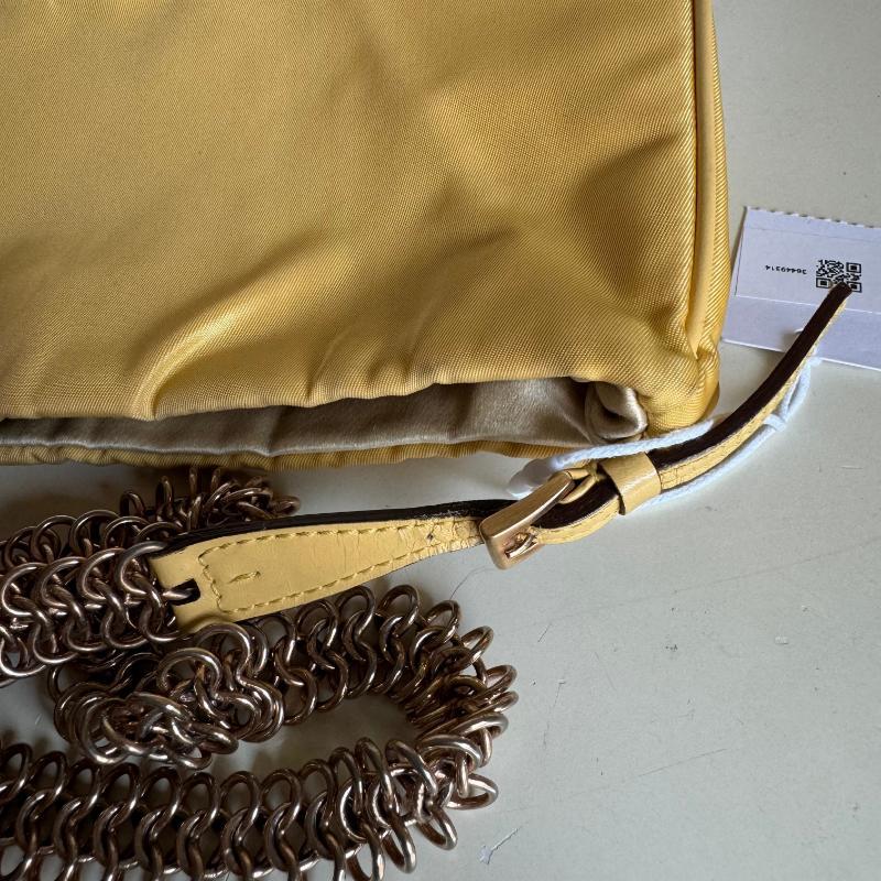 Prada Chain Shoulder Bag Nylon Yellow with Gold-tone Chain 11