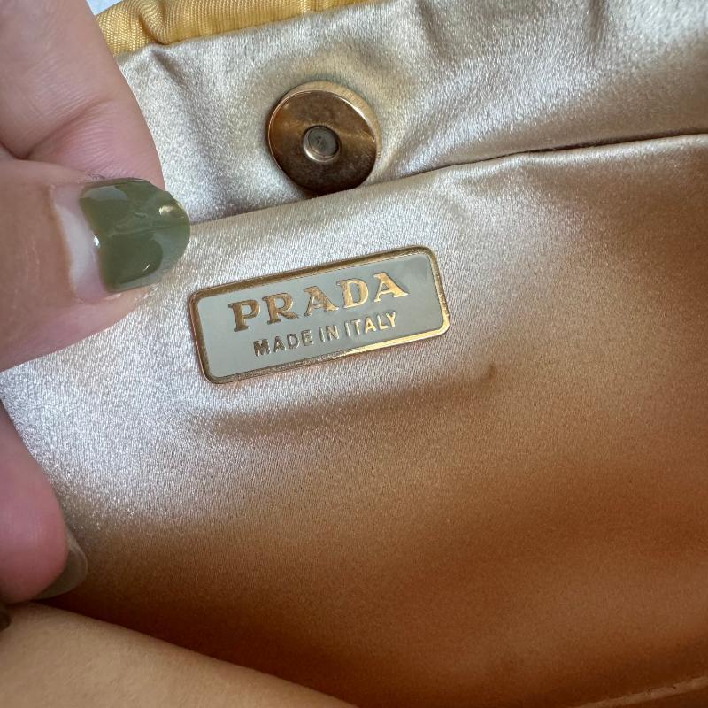 Prada Chain Shoulder Bag Nylon Yellow with Gold-tone Chain 12