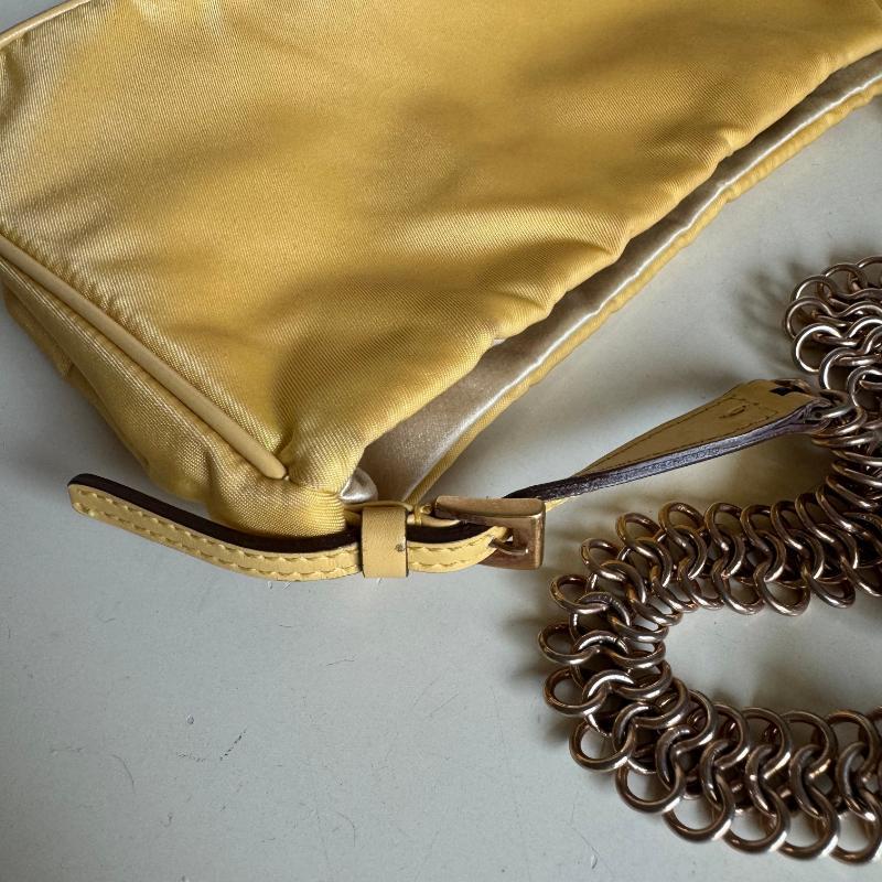 Prada Chain Shoulder Bag Nylon Yellow with Gold-tone Chain 13