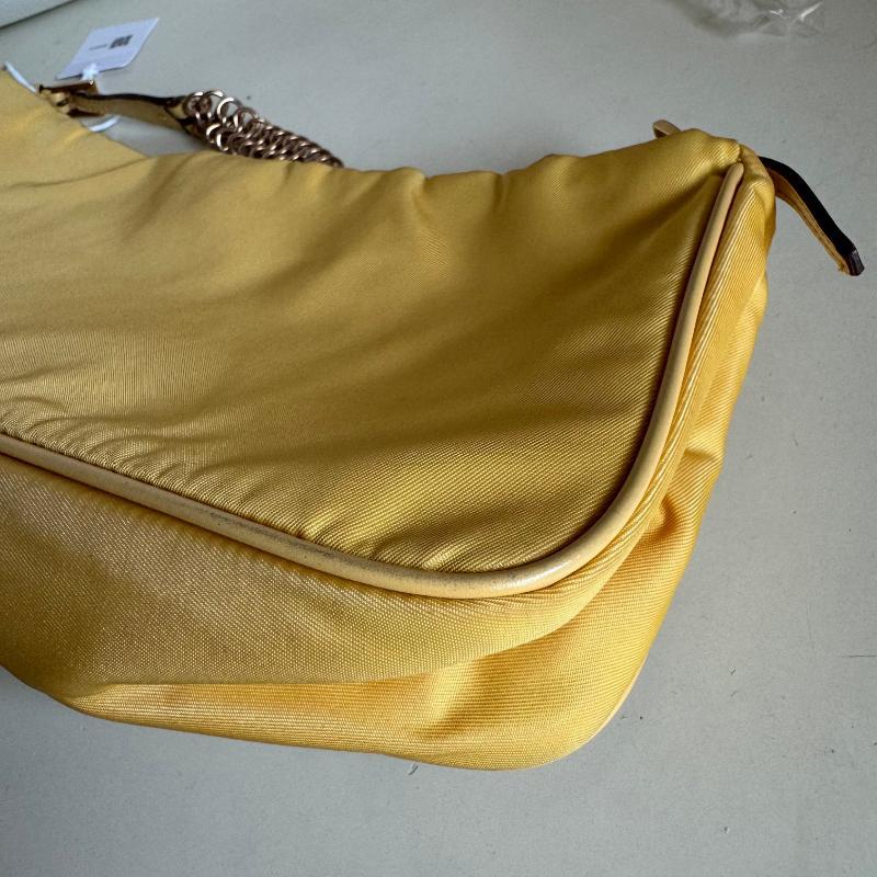 Prada Chain Shoulder Bag Nylon Yellow with Gold-tone Chain 14